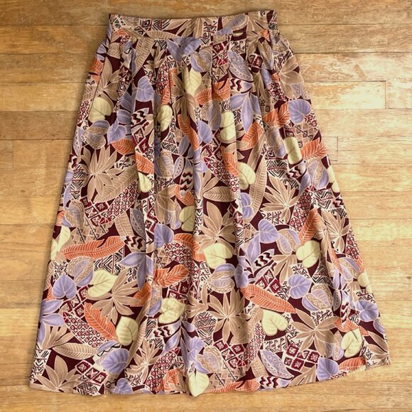 Vintage Tropical Floral Print Skirt Size Small/Medium 27-30" Waist 1990s A-Line - Picture 1 of 5